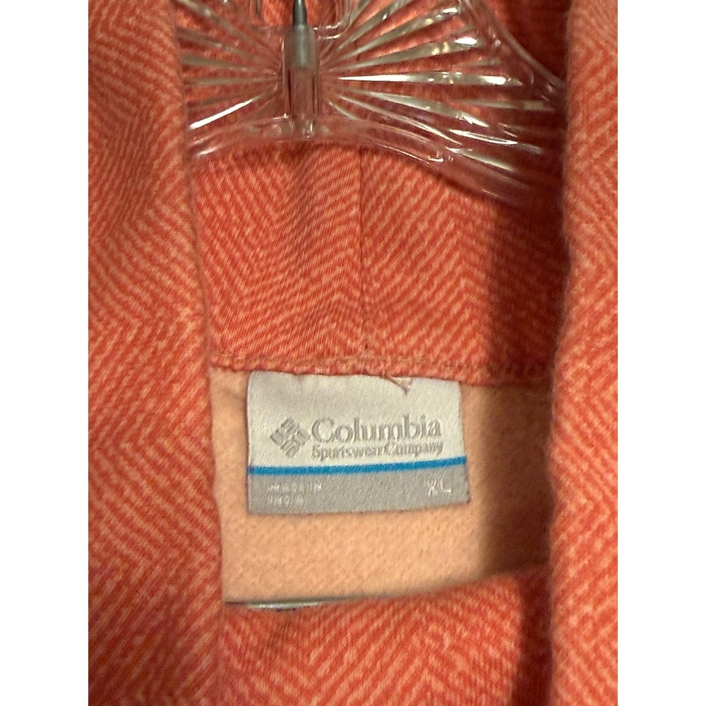 Columbia Womens XL Coral Pink Herringbone Funnel Neck Pullover Sweatshirt Pocket - Picture 3 of 6